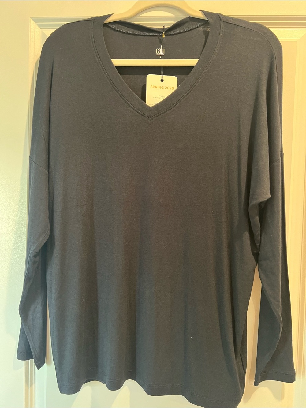 CAbi Serenity Tee with V-Neck Long Sleeve in Navy